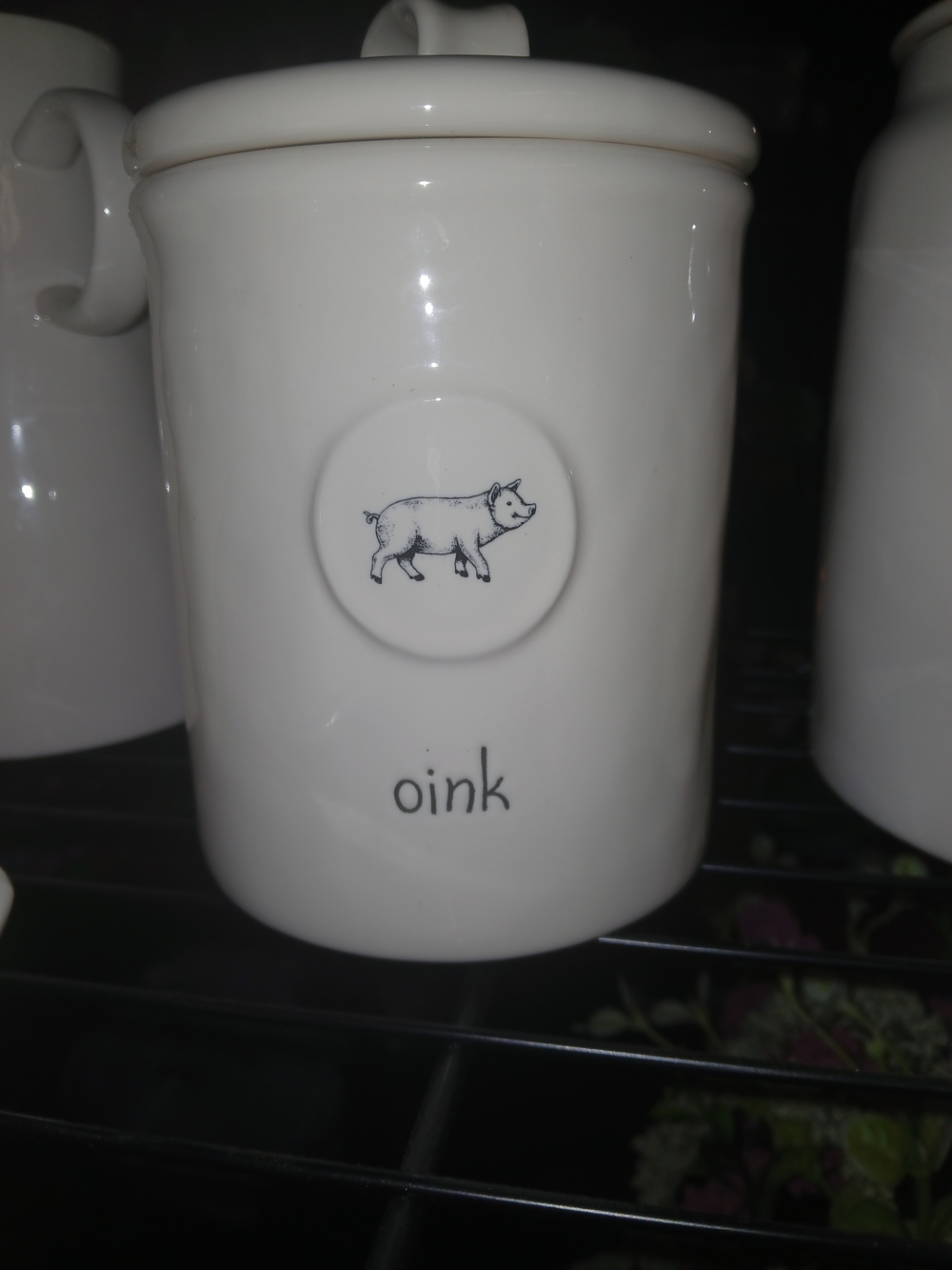 Rae Dunn White Ceramic 'oink' Pig Canister with Lid